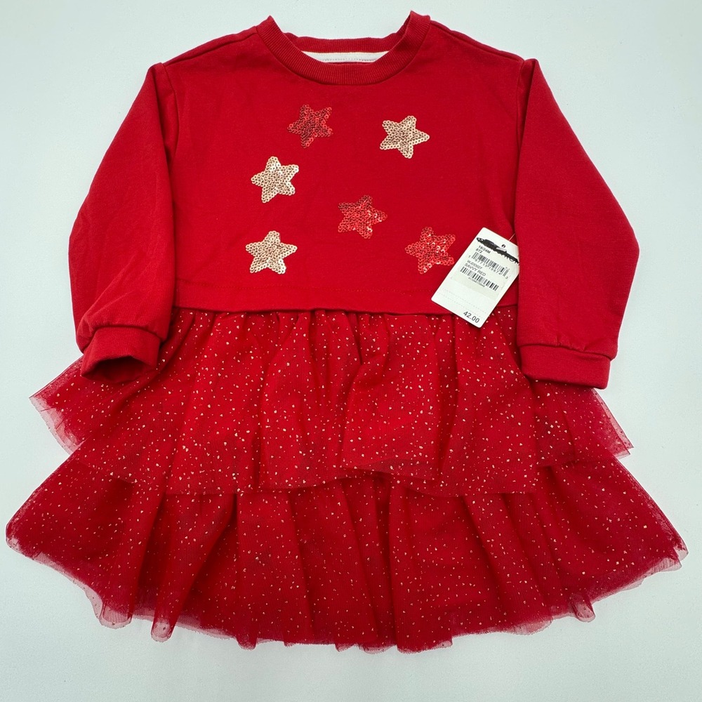 NEW Sammy Nat Red Sequin Star‎ Tiered Dress Toddler Girls 18 24 Months Holiday